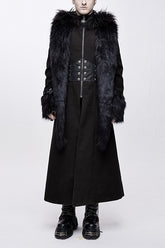 Black Double Sided Woollen Hooded Punk Mens Long Coat